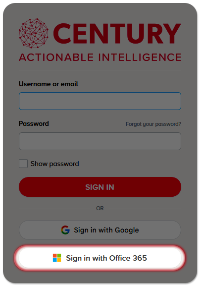 Century login screen grab