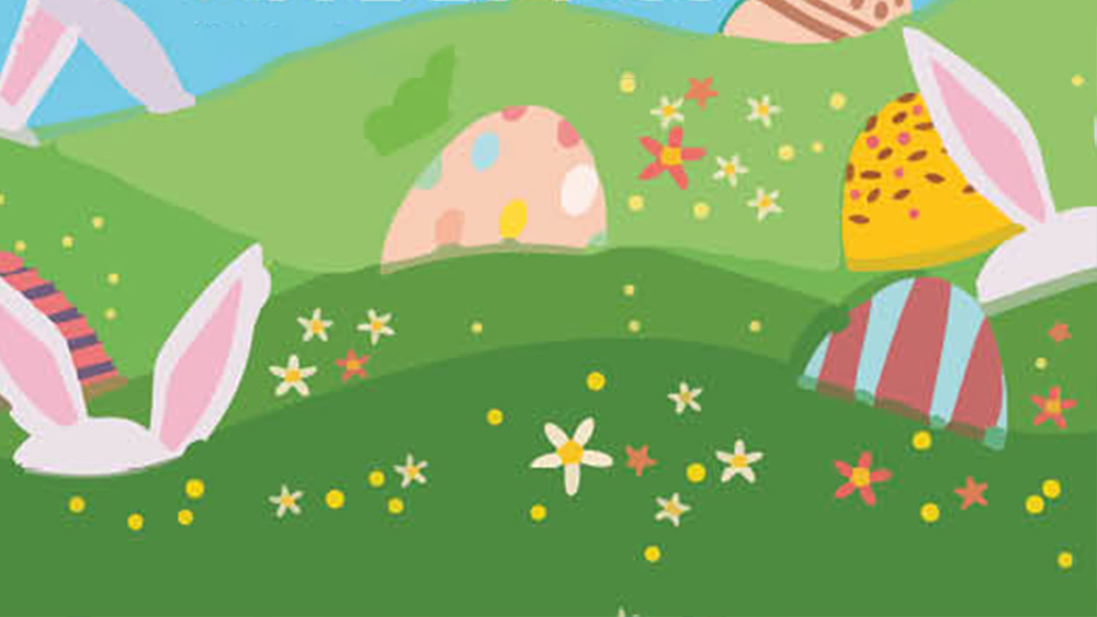 Grass with bunny ears and easter eggs
