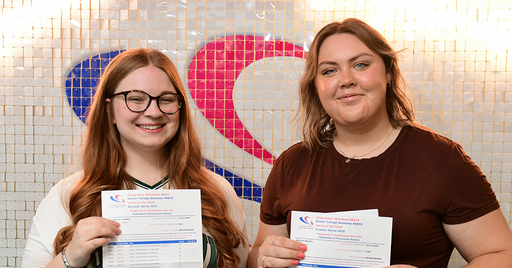 Two students holding results