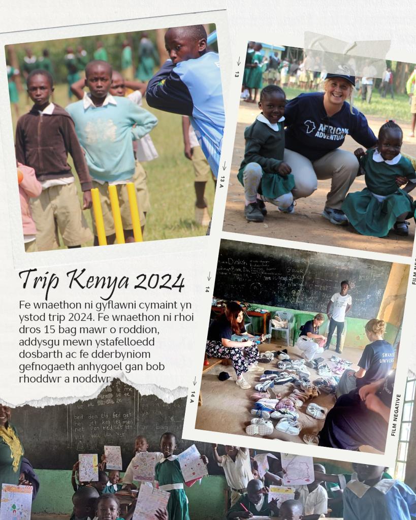 Trip Kenya 2024. Fe wnaethon ni gyflawni cymaint yn ystod trip 2024. Fe wnaethon ni rhoi dros 15 bag mawr o roddion, addysgu mewn ystafelloedd dosbarth ac fe dderbyniom gefnogaeth anhygoel gan bob rhoddwr a noddwr.