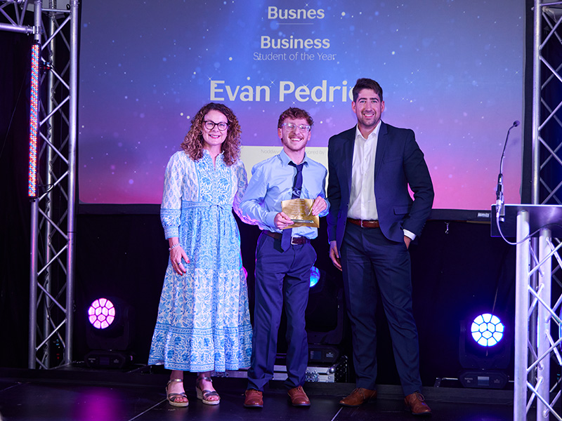 Evan Pedrick on stage at our Annual Student Awards