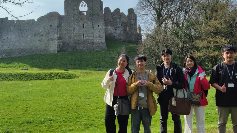 Group of international students at Oystermouth castle