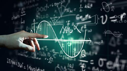 large physics equation with a sine wave