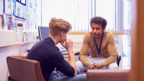 Two people talking to each other