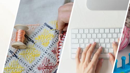  Collage of keyboard, art and sewing