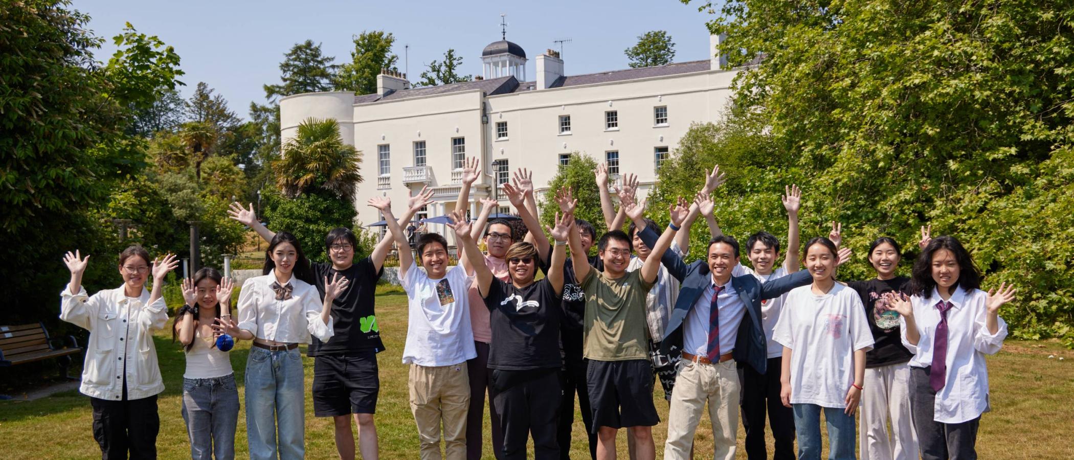 International students in front of Sketty Hall