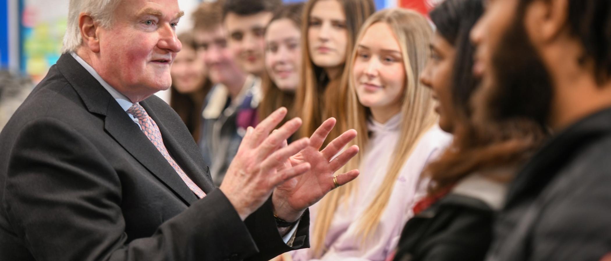 Students listening to talk / Myfyrwyr yn gwrando ar anerchiad