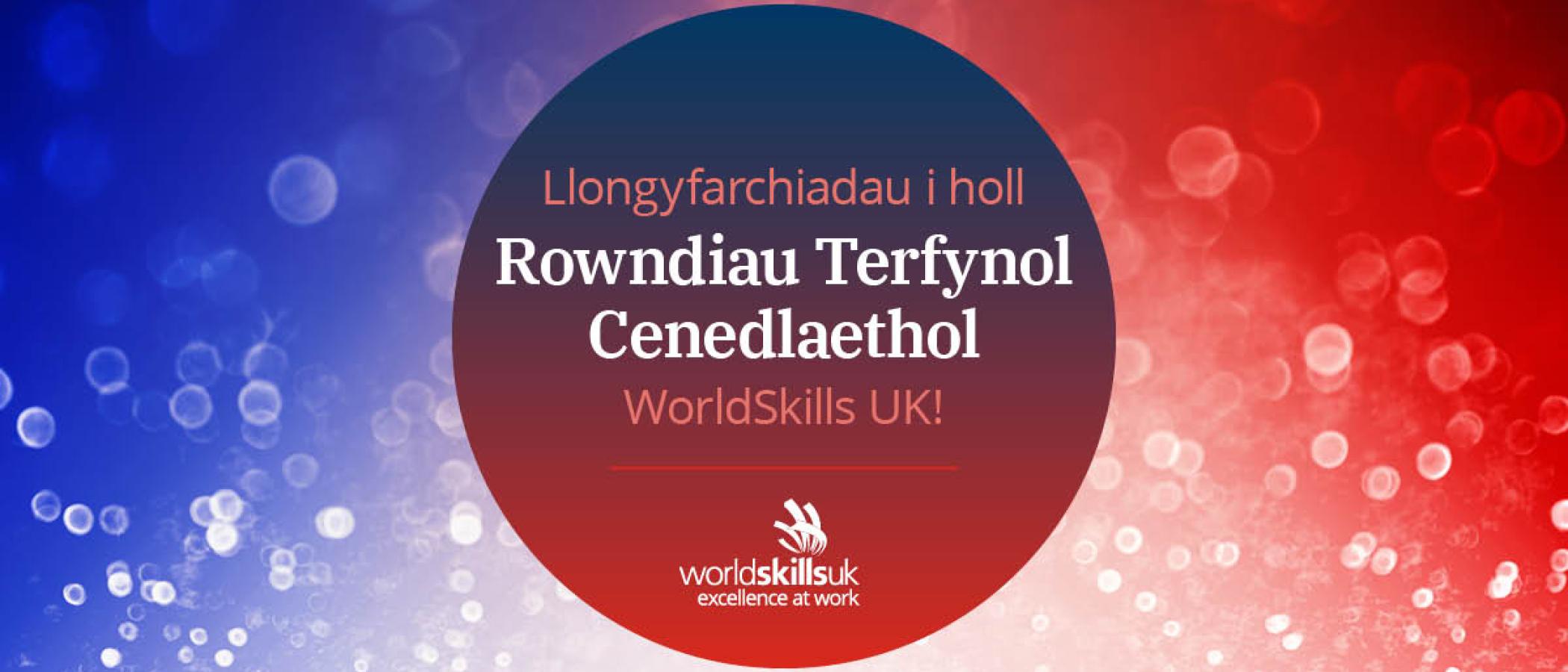 Graffeg sy'n dweud "Llongyfarchiadau i holl Rowndiau Terfynol Cenedlaethol WorldSkills UK!"
