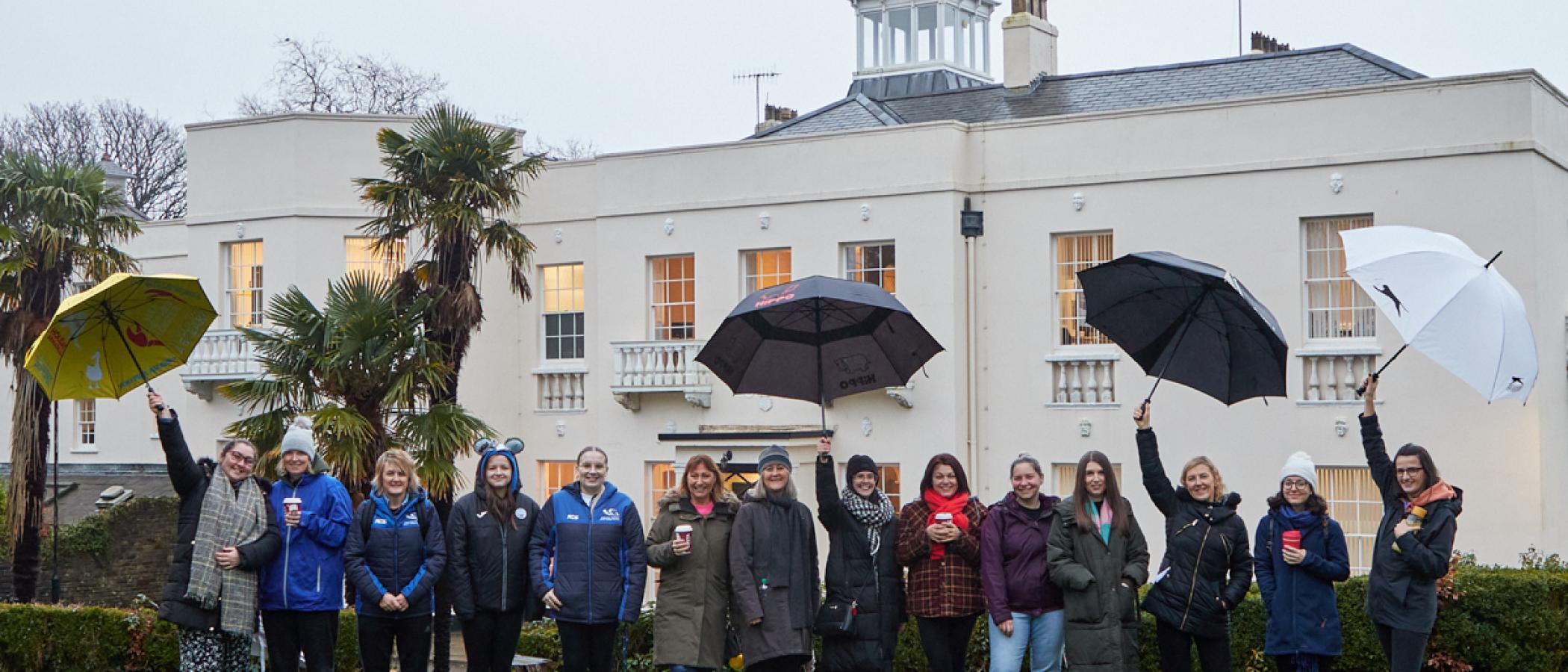 Large group of staff members on a walk