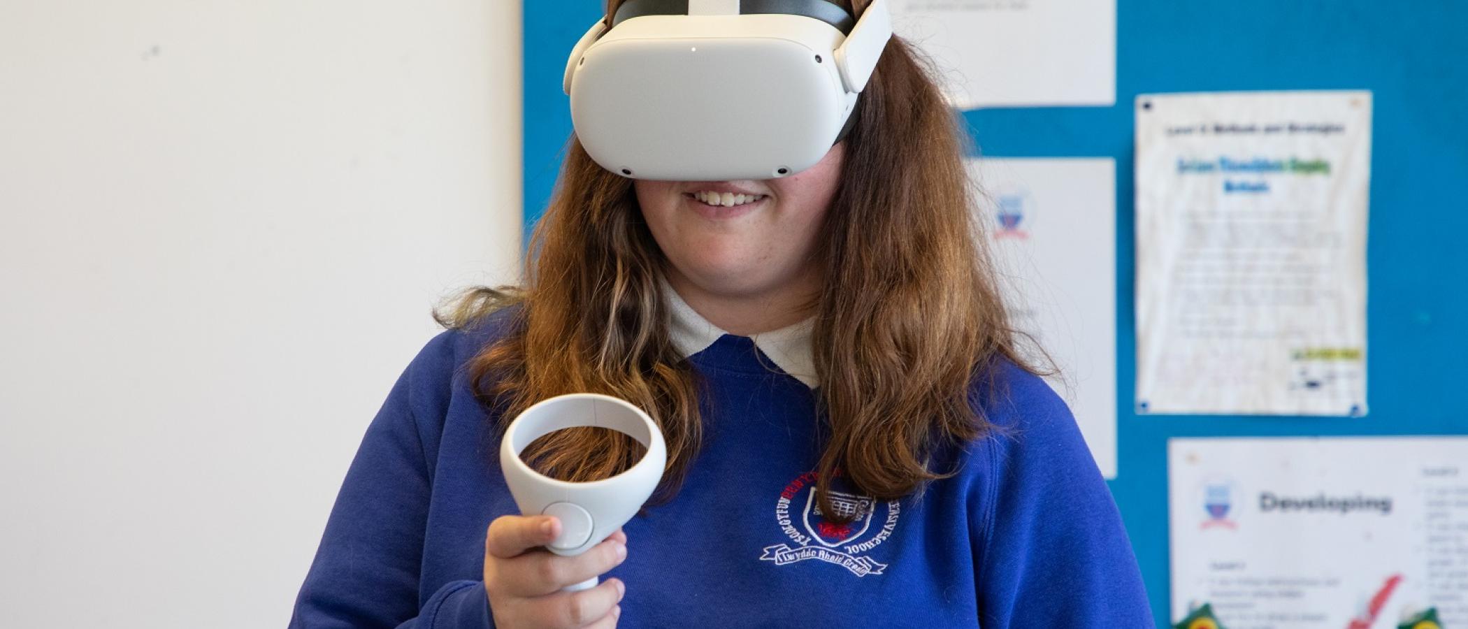 Student using VR headset