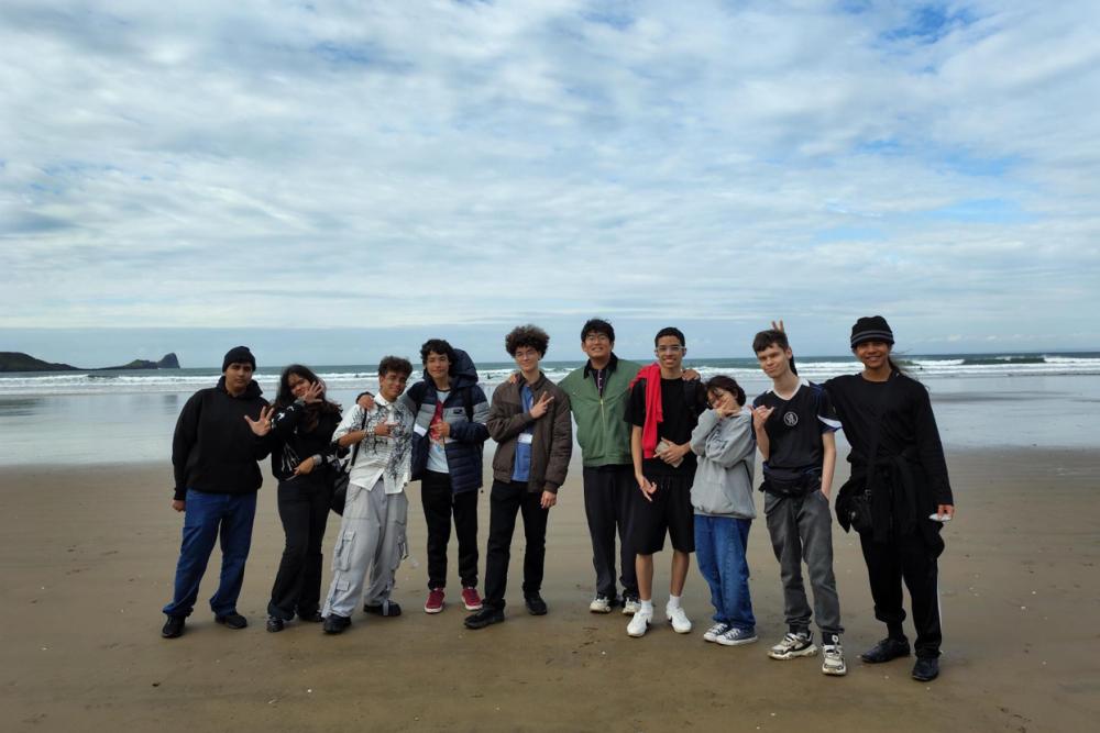 International students on the beach