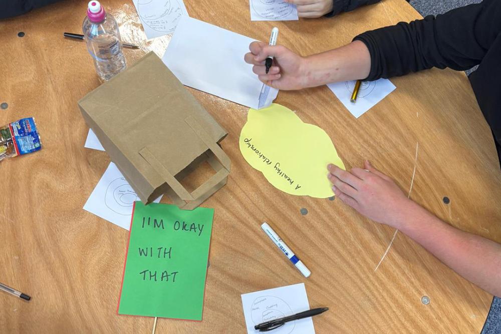 Close up of students writing