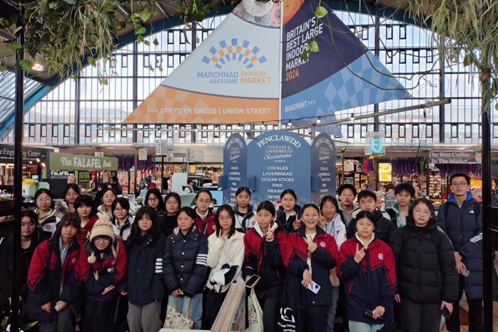 International students at Swansea Market