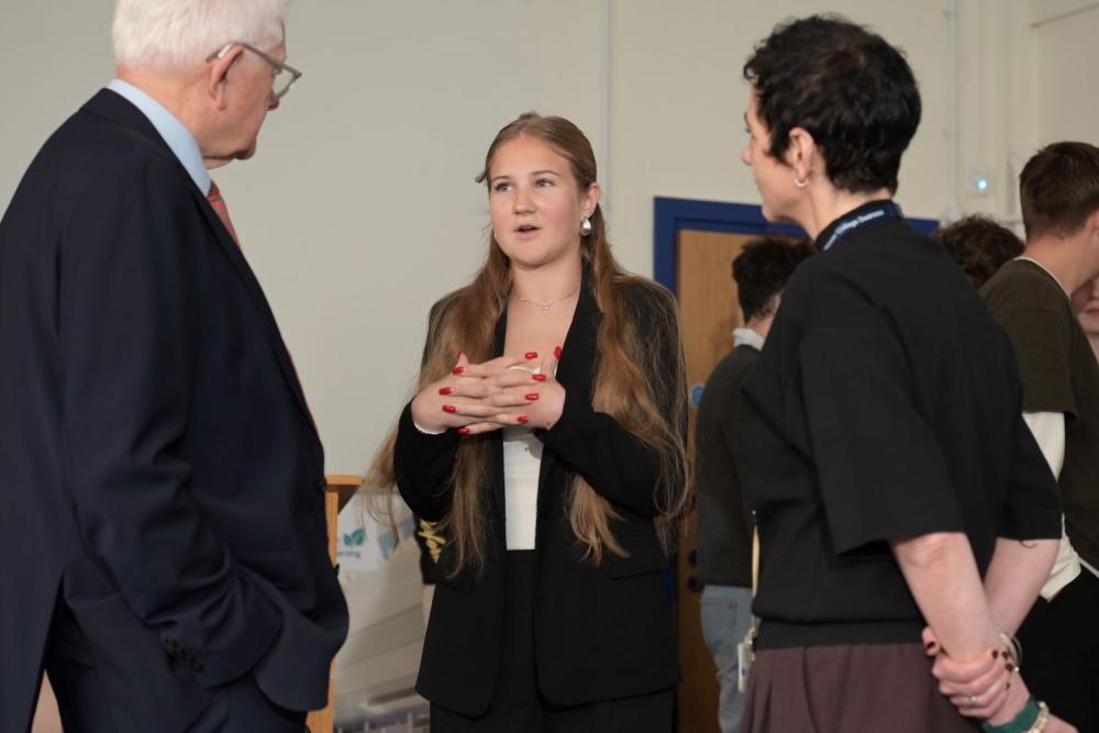 Students and staff with the Lord German OBE
