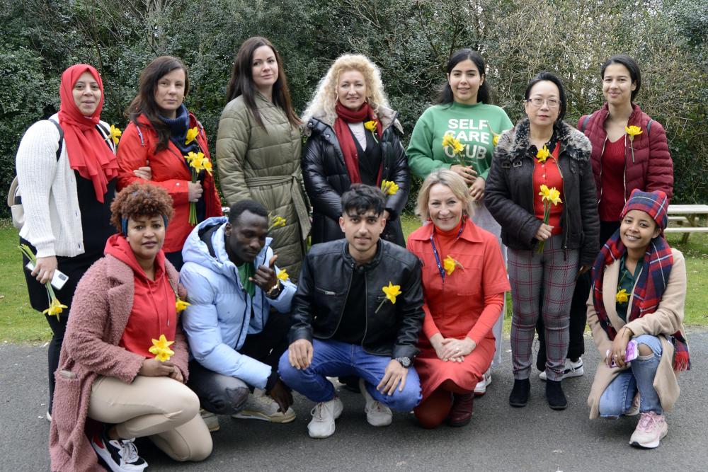 Group of Llwyn y Bryn students dressed in Welsh dress