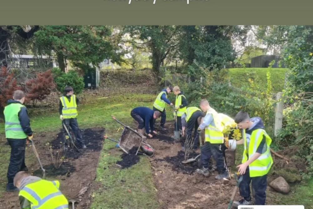 Welsh students with Adam yn yr Ardd