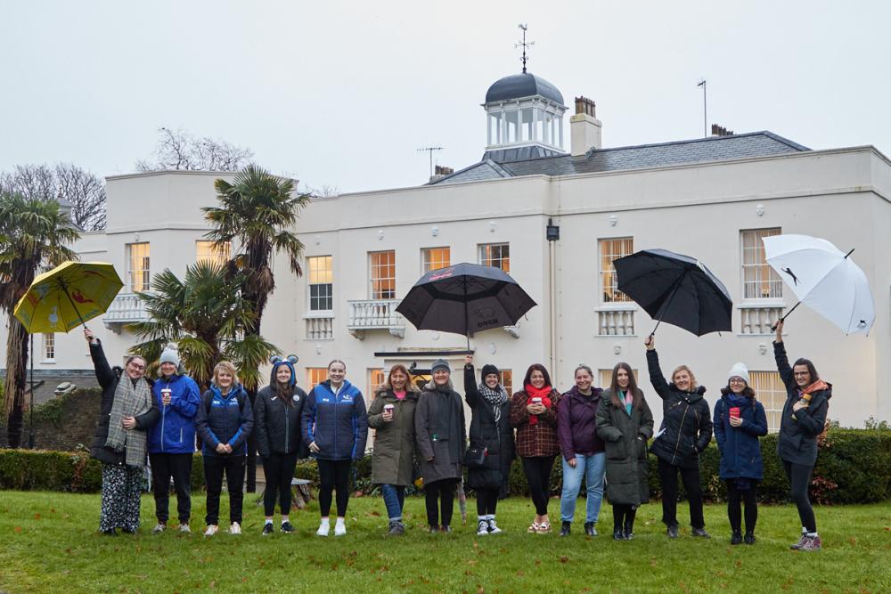 Large group of staff members on a walk