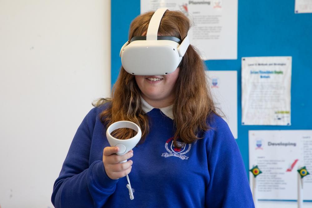 Student using VR headset